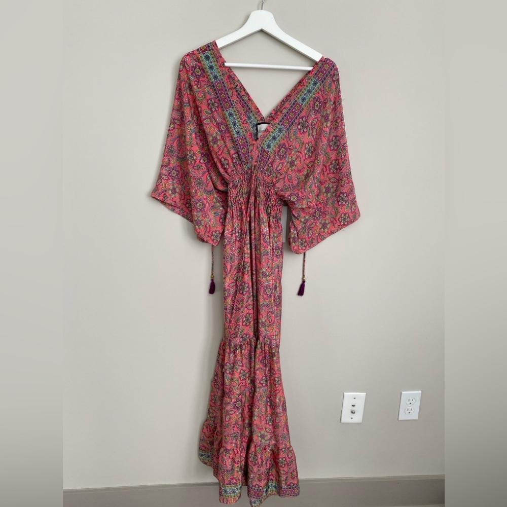 Gold&Silver Paris women’s floral midi dress tassel pink T1 boho romantic beach